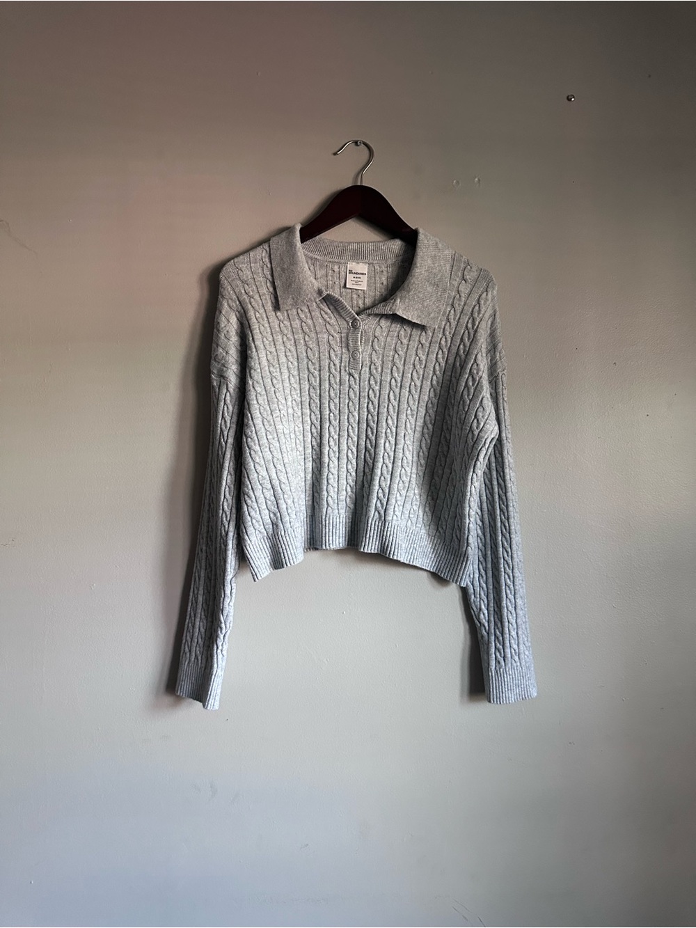 Boundaries Light Gray Cable-Knit Polo Pullover Sweater Women’s Size Medium